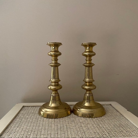 Vintage pair candlesticks candle holders large solid brass - Picture 2 of 4